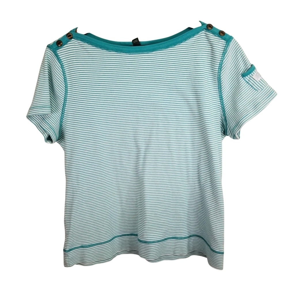Lauren Jeans Co Ralph‎ Lauren Teal Striped Boat Neck  Top XL Nautical Pickleball